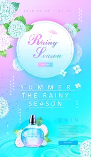 夏季香水宣传蓝色海报