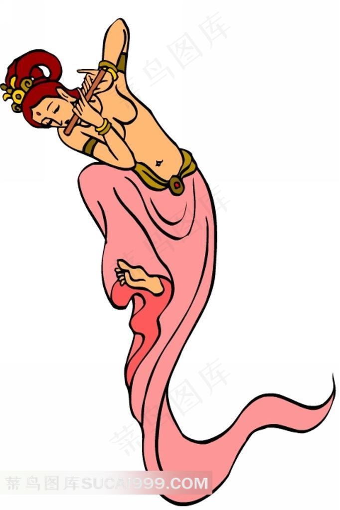 上身赤裸的飞天插画素材