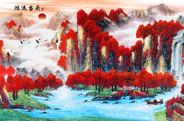 新中式山水背景墙 