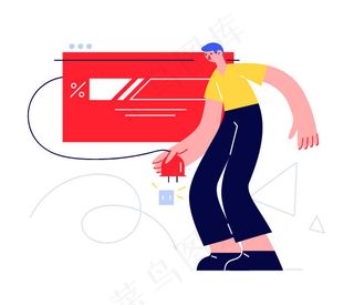 扁平风简笔画抽象人物插画