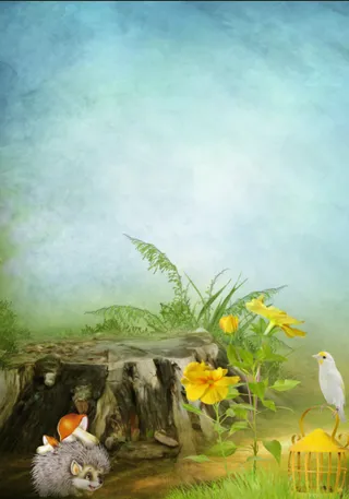 卡通儿童花卉绿草玄关背景