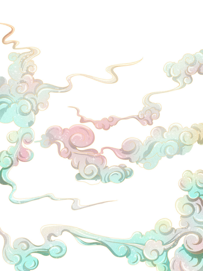 中国风国潮祥云插画手绘云彩图案海报云层装饰背景PSD设计素材