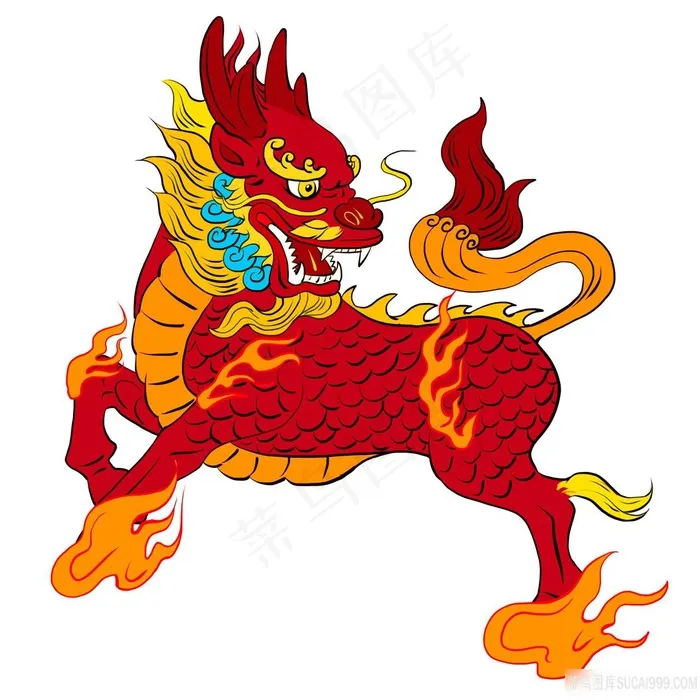 火红麒麟PNG绘画图片