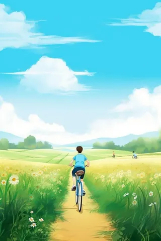 清新绿色户外自行车旅游玩耍背景