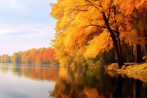 湖边树林秋季美景 湖边树林秋季美景