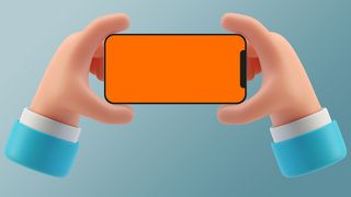 蓝色手持苹果手机拍照插画展示样机