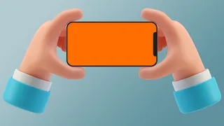 蓝色手持苹果手机拍照插画展示样机