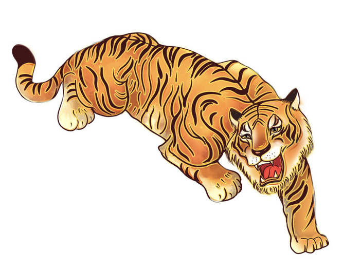 手绘国潮虎年卡通白虎老虎形象插画装饰元素PSD设计素材png免抠图