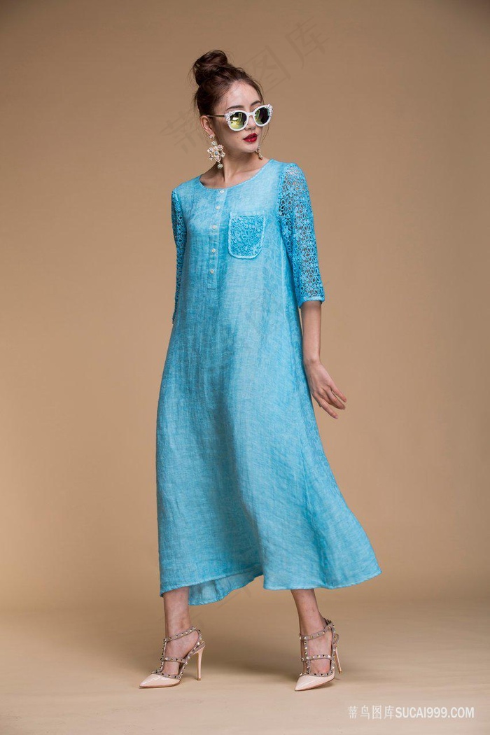 丸子头墨镜美女模特图片