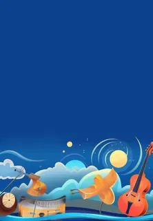 吉他键盘留声机音符蓝色背景