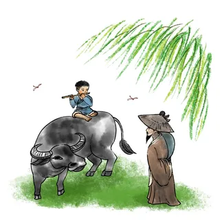 清明清明节卡通牧童和老人