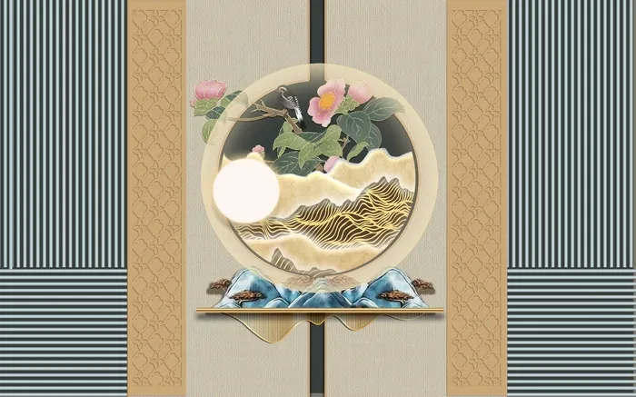 新中式现代背景墙psd模版下载
