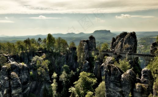 桥,岩,易北河砂岩山,撒克逊瑞士,堡垒桥,全景展望自然保护区,