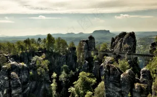桥,岩,易北河砂岩山,撒克逊瑞士,堡垒桥,全景展望自然保护区,