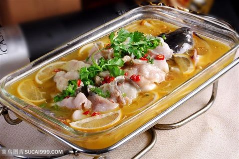 柠檬鱼片中华美食摄影图