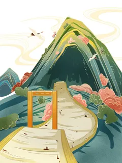 中国风国潮山水插画祥云中式手绘烫金线条元素png装饰背景PSD素材 中国风国潮山水插画祥云中式手绘烫金线条元素png装饰背景PSD素材