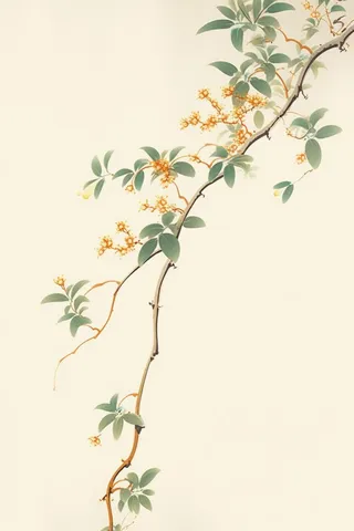 桂花枝叶清新黄色国风背景