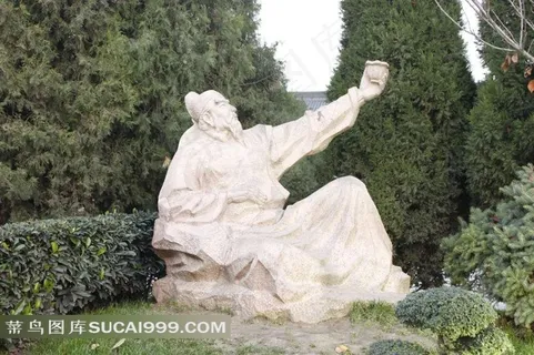 李白饮酒雕塑摄影素材