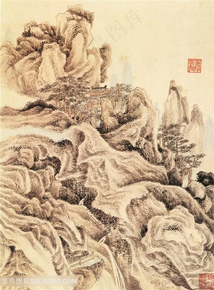 中国风界画水墨山水图