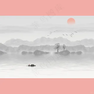 意境幽远的中国风山水画插画