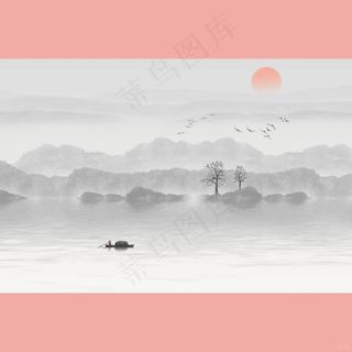 意境幽远的中国风山水画插画