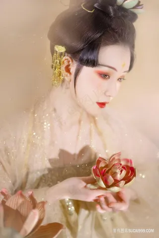 唯美古风荷花金枝满盈汉服美女图片