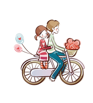 情侣骑车卡通情人节