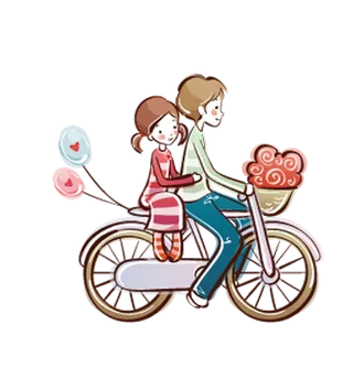 情侣骑车卡通情人节