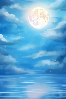 创意现代中国风月满蓝色背景