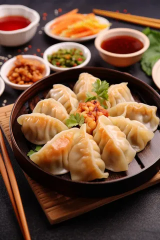 饺子美食蘸料摄影图