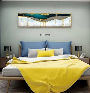 大气时尚家居室内装饰场景卧室床铺壁画背景图背景效果图现代简约抽象画