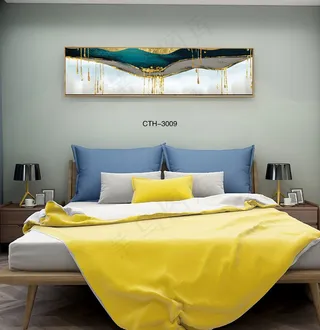 大气时尚家居室内装饰场景卧室床铺壁画背景图背景效果图现代简约抽象画