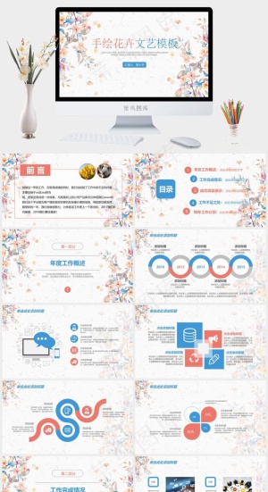 白色水彩风营销PPT模板预览图