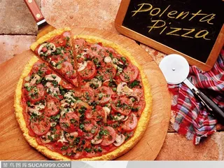 披萨 蔬菜 西红柿 木盘 小黑板