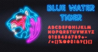 夜晚霓虹灯发光字特效老虎2022新年虎年春节元素矢量平面设计素材