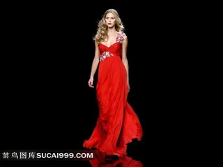 时尚红色晚礼服时装美女模特