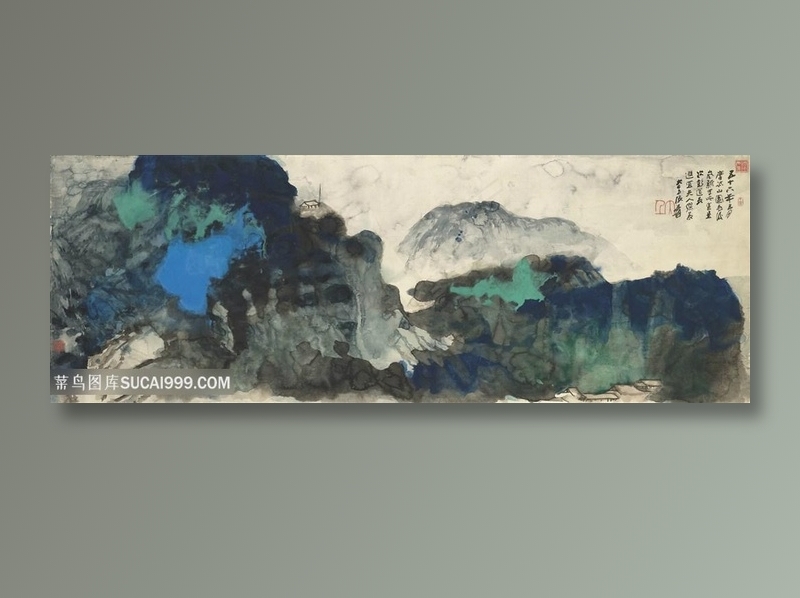 张大千水墨山脉巍峨山脉装饰画