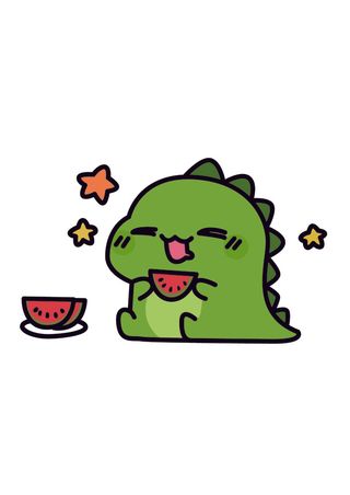 手绘吃西瓜的小恐龙