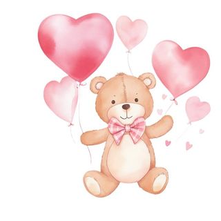 浪漫小熊爱心气球情人节免抠