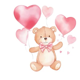 浪漫小熊爱心气球情人节免抠