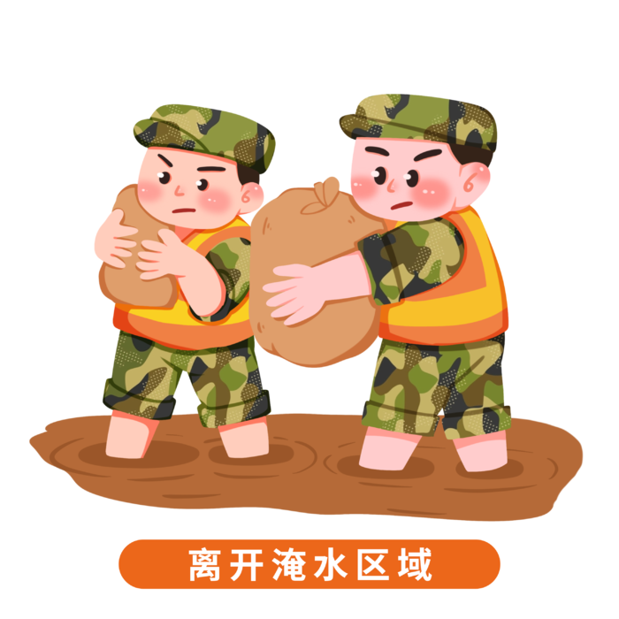 通解放军人物夏季防汛防洪安全知识插画