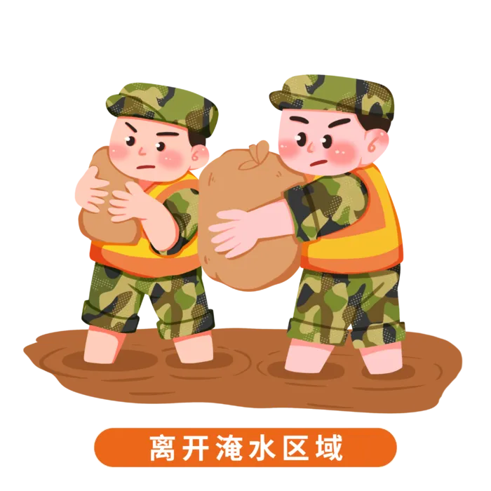 通解放军人物夏季防汛防洪安全知识插画