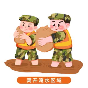 通解放军人物夏季防汛防洪安全知识插画