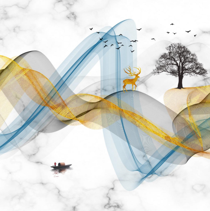 轻奢北欧现代简约大气吉祥鸿运当头山水一帆风顺波浪波纹装饰画