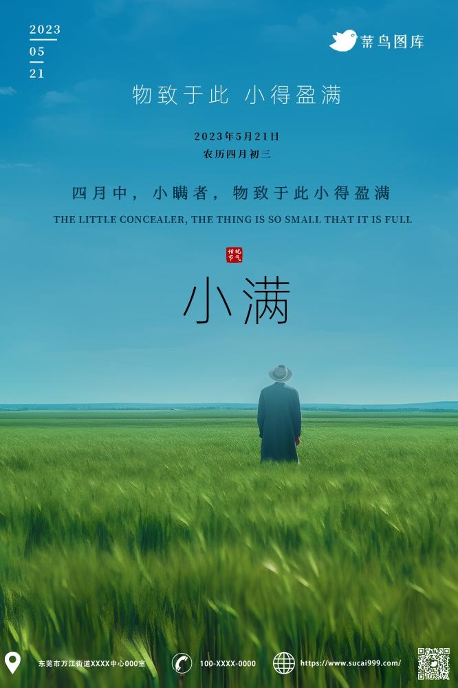 小满节气人物麦田小麦蓝天小清新海报(2000x3000)psd模版下载
