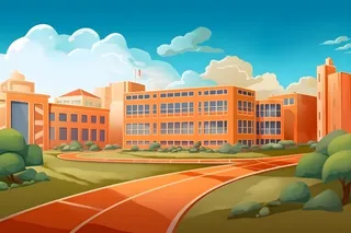 学校建筑草坪扁平背景