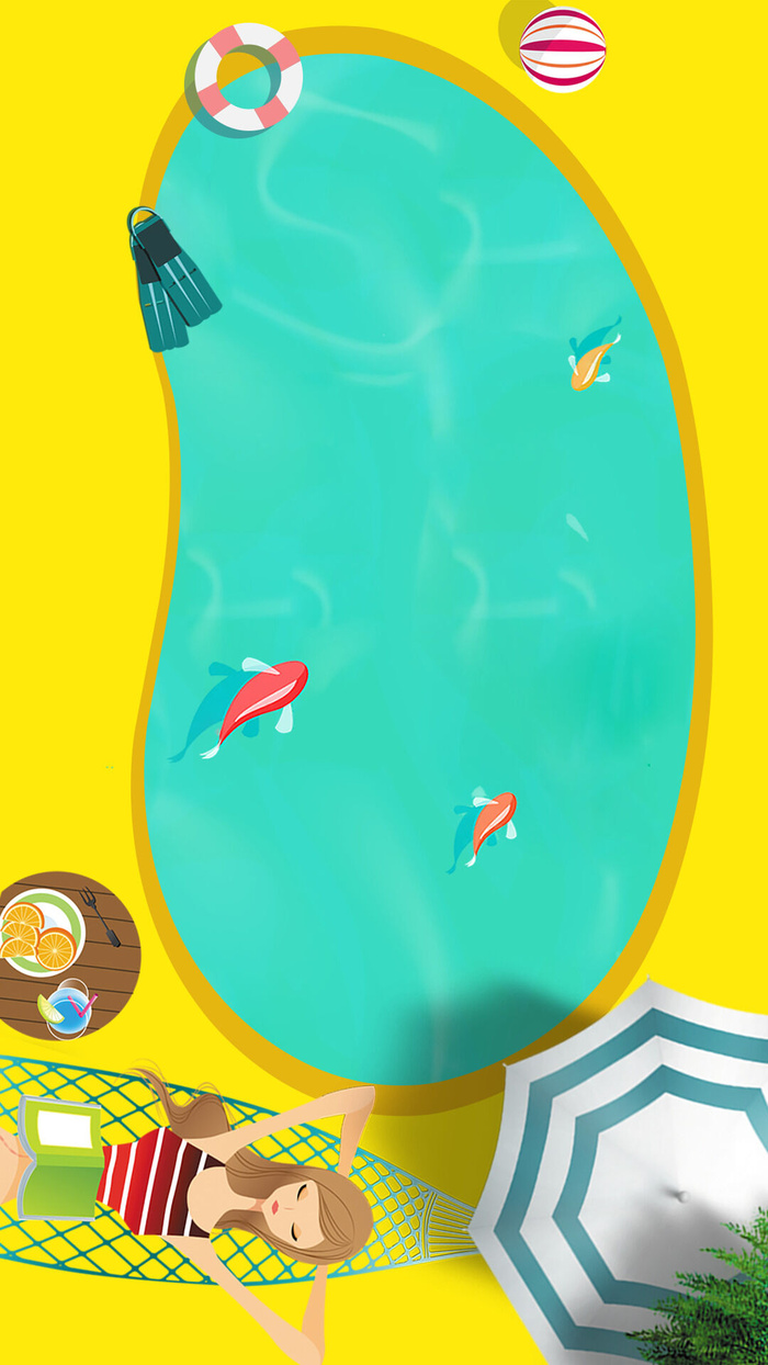 卡通女孩游泳池PSD素材