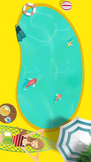 卡通女孩游泳池PSD素材