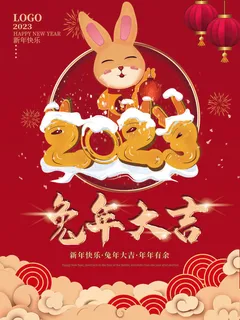 2023兔年新年春节喜庆中国风兔子活动营销海报模板PSD设计素材