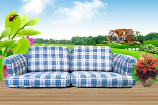 蓝天白云绿草沙发美丽外风